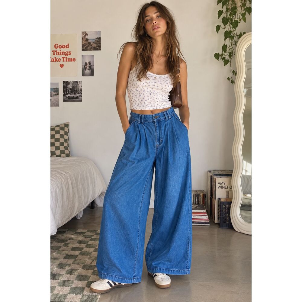 DOEN x GAP Blue Pleated Wide Leg Jeans Pants Trousers  Women's Size 27